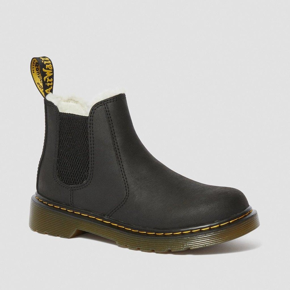 Dr. Martens black Chelsea boots with white fur trim Size Women’s 7 / Men’s 6